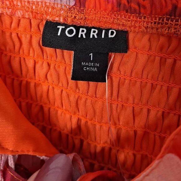 Torrid Women's Plus Size Midi Cotton Clip Dot Lace Up Smocked Dress 1X - Picture 8 of 11